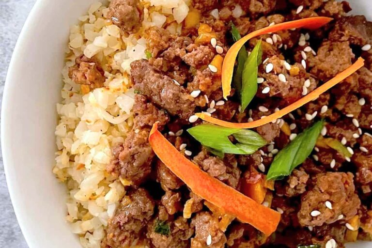 A bowl of Low Carb Hoisin Beef Bowl.