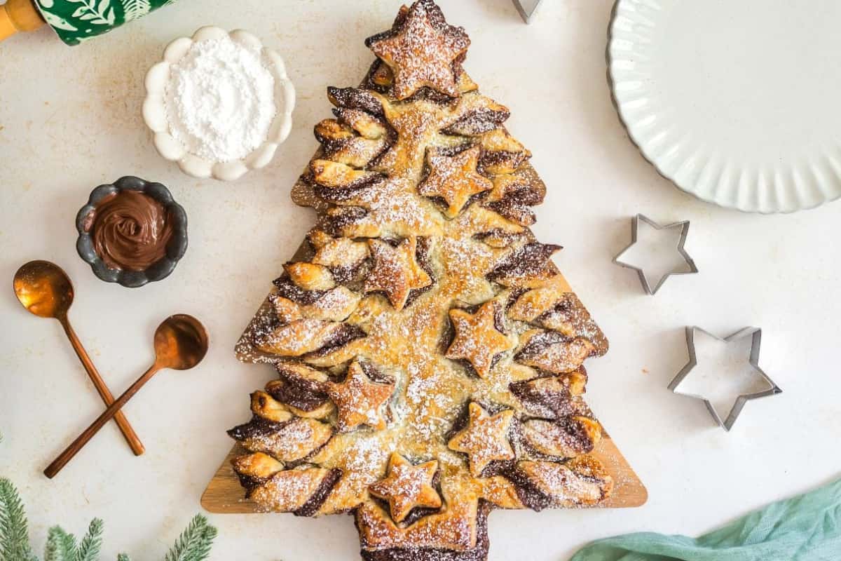 A plate of Nutella Puff Pastry Christmas Tree.