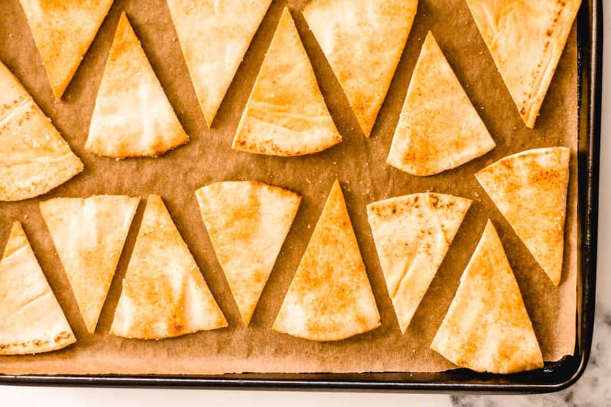 A tray of Oven Baked Pita Chips.
