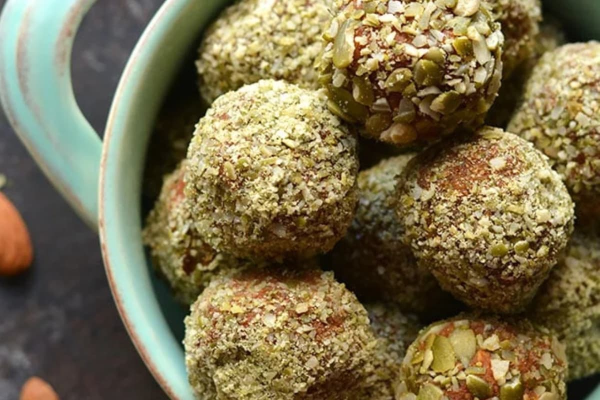 A dish of Pumpkin Seed Protein Bites.