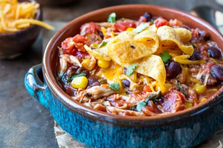 A bowl of Slow Cooker Chicken Frito Chili.