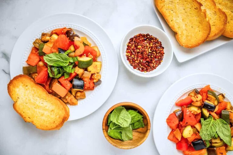 A dish of Slow Cooker Ratatouille.