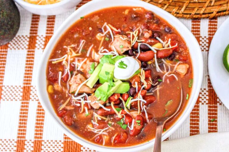 A bowl of Slow Cooker Chipotle Chicken Chili.