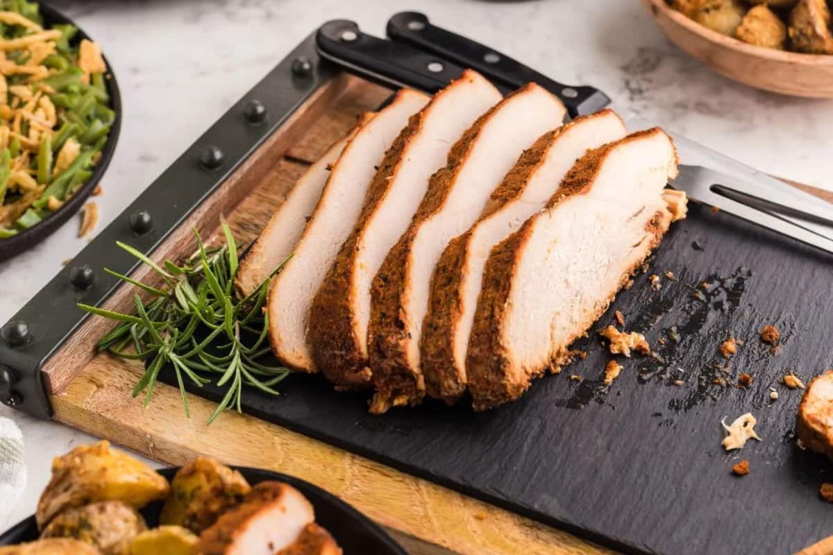 A plate of Slow Cooker Apple Cider Turkey Breast.