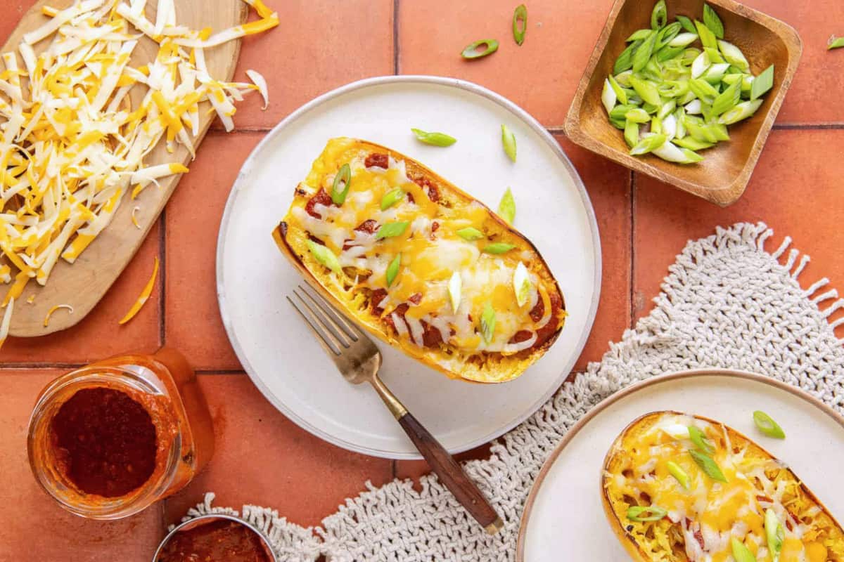 A plate of Spaghetti Squash Enchilada.