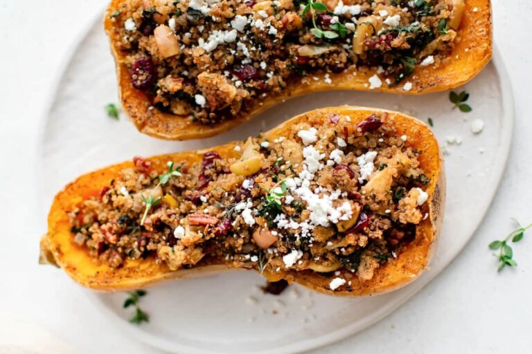 A plate of Stuffed Butternut Squash.