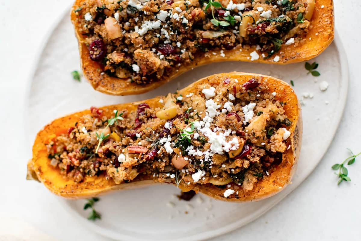 A plate of Stuffed Butternut Squash.