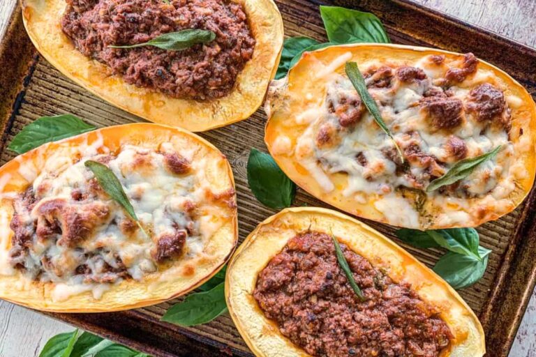 A plate of Stuffed Spaghetti Squash With Ground Beef.