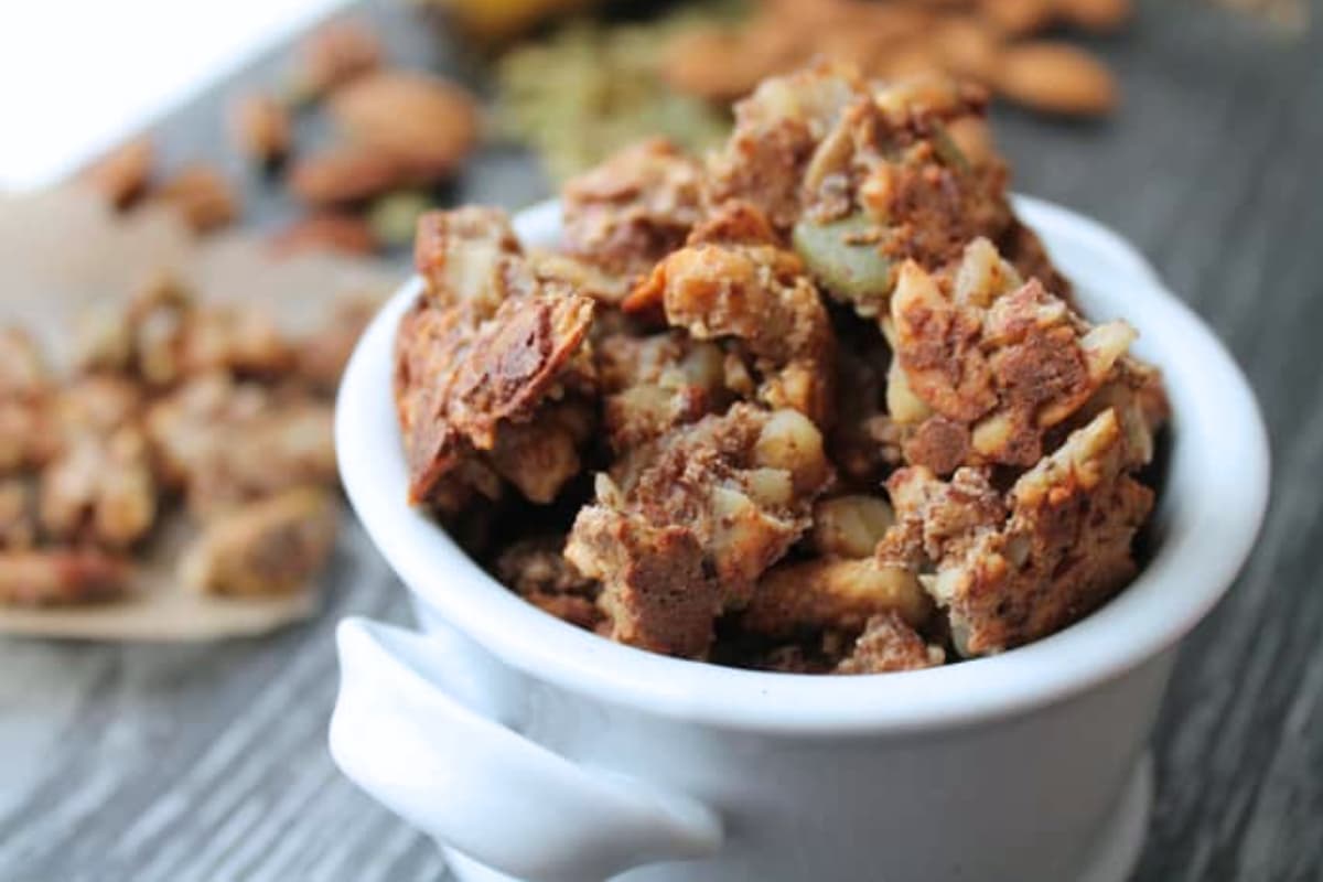 A dish of Sugar-Free and Grain-Free Granola.