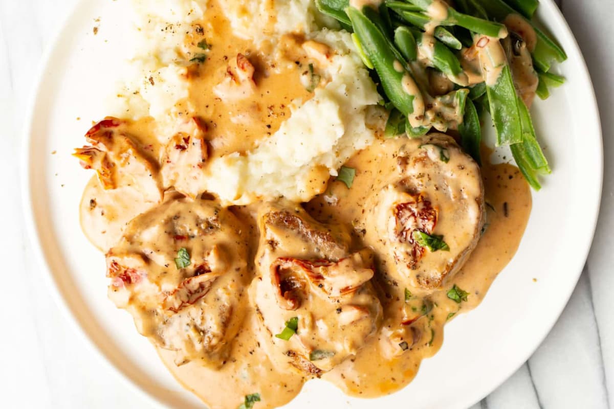 A plate of Marry Me Pork Tenderloin.
