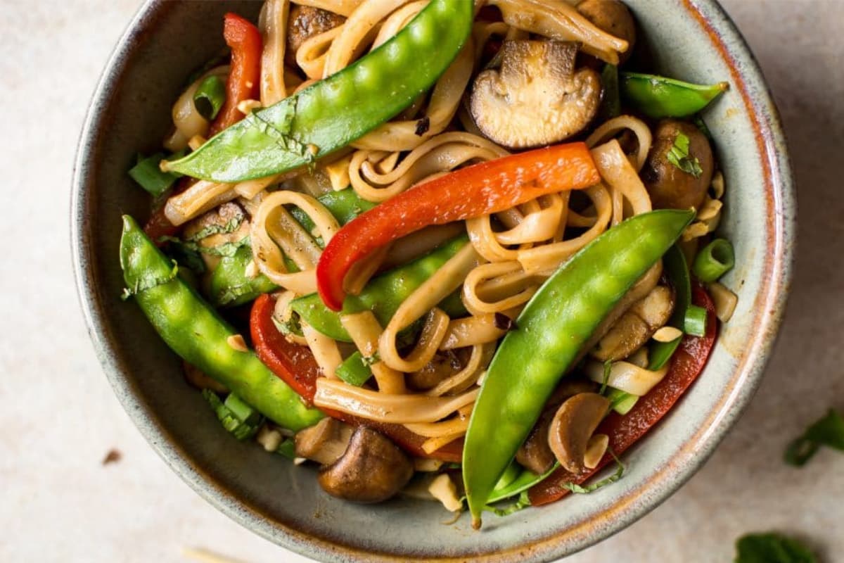 A bowl of Vegan Rice Noodles.