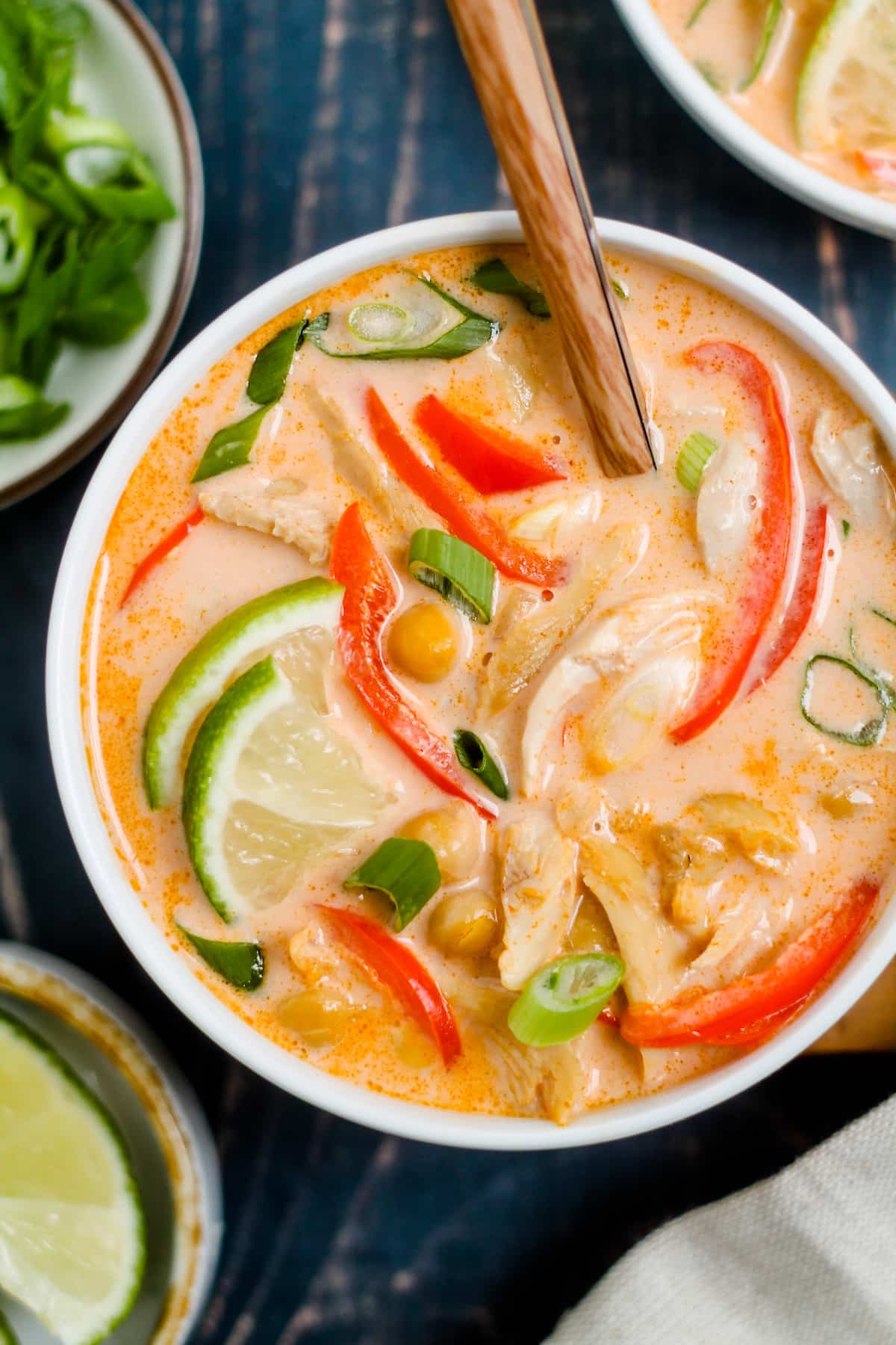 A bowl of Thai curry chicken soup.