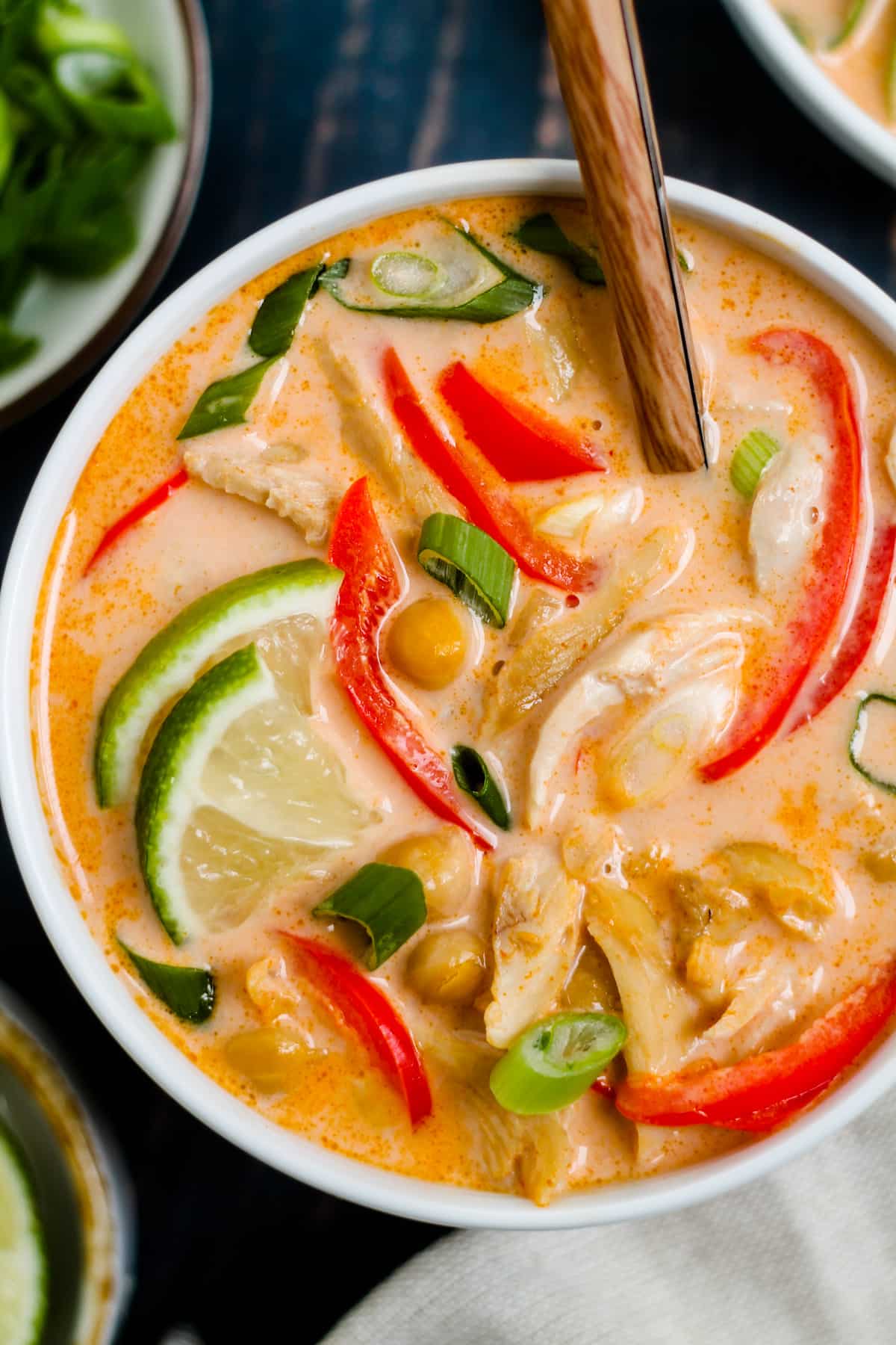 A bowl of Thai curry chicken soup.