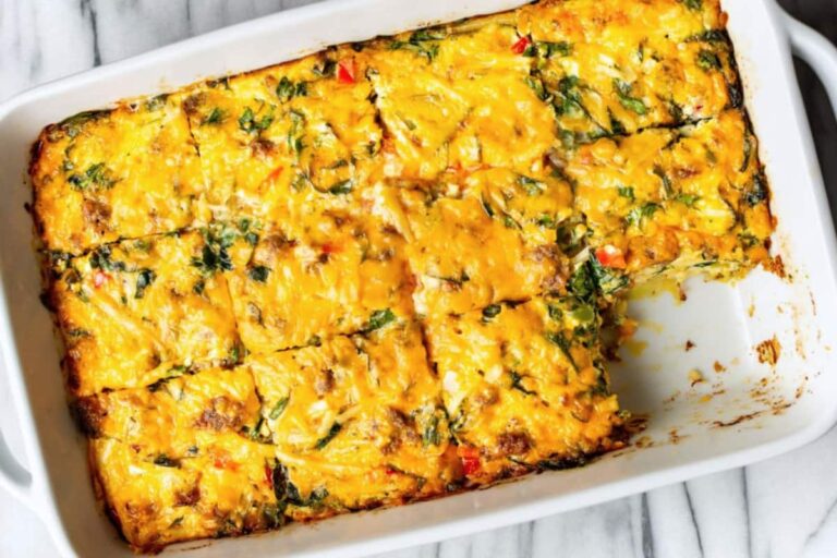 A dish of Simple Breakfast Casserole.