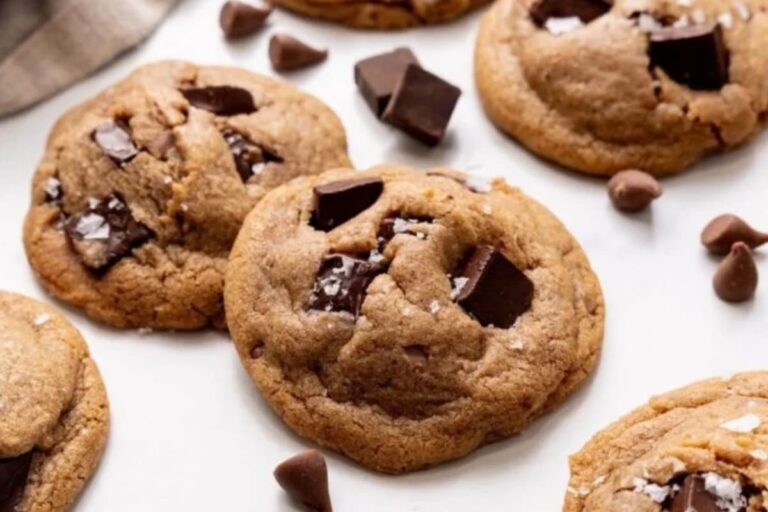 A plate of Brown Butter Chocolate Chip Cookies.
