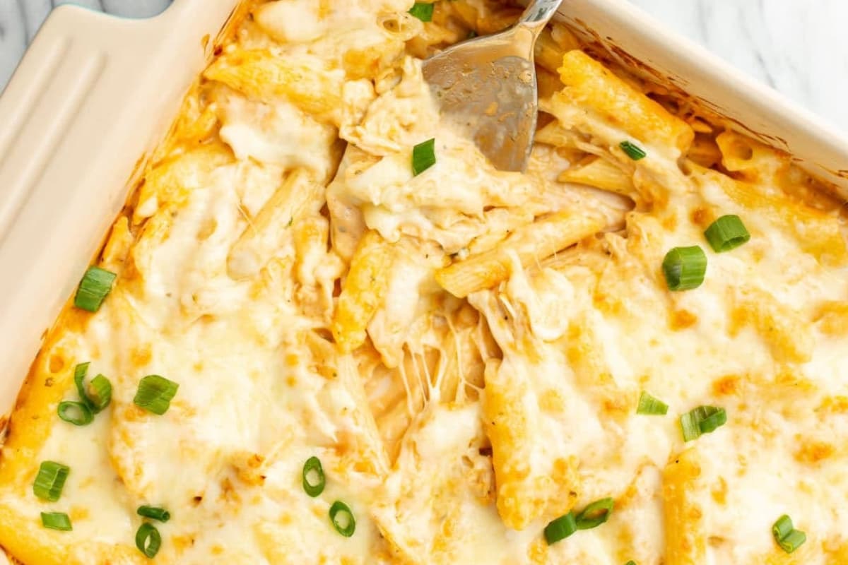A dish of Buffalo Chicken Casserole.