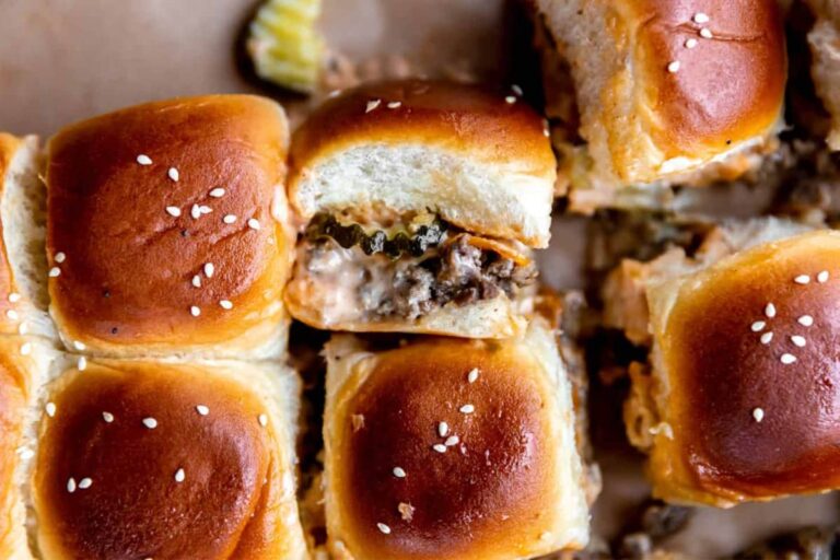 A tray of Quick Cheeseburger Sliders.
