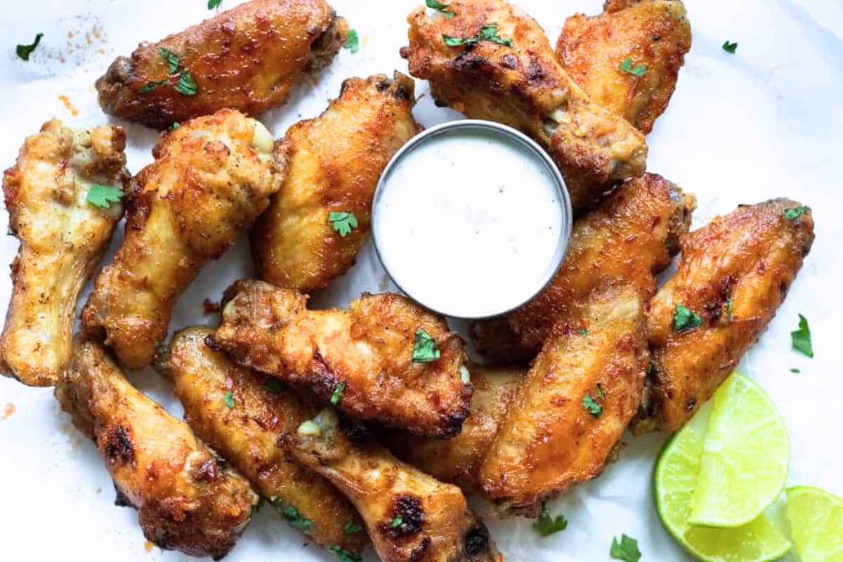 A plate of chili lime chicken wings.