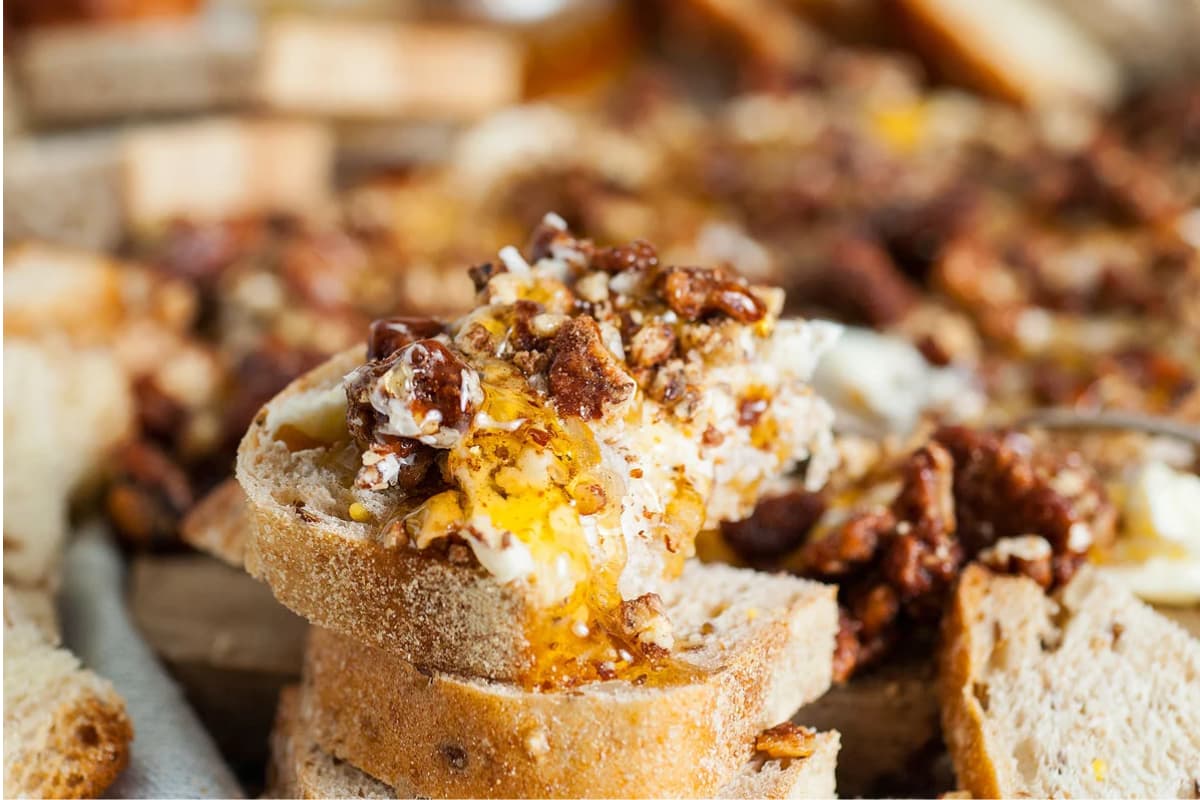 A plate of pecan butter board.