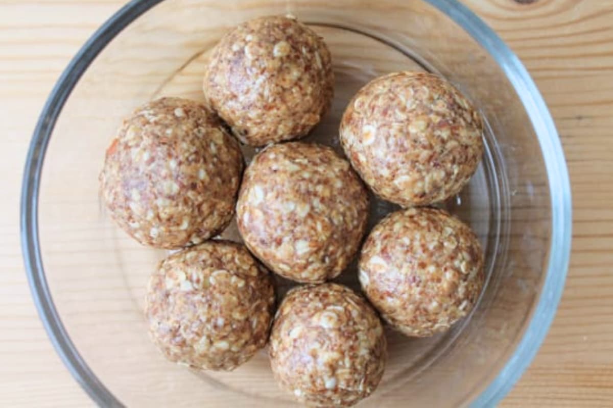 A dish of Coconut and Almond Butter Energy Balls.