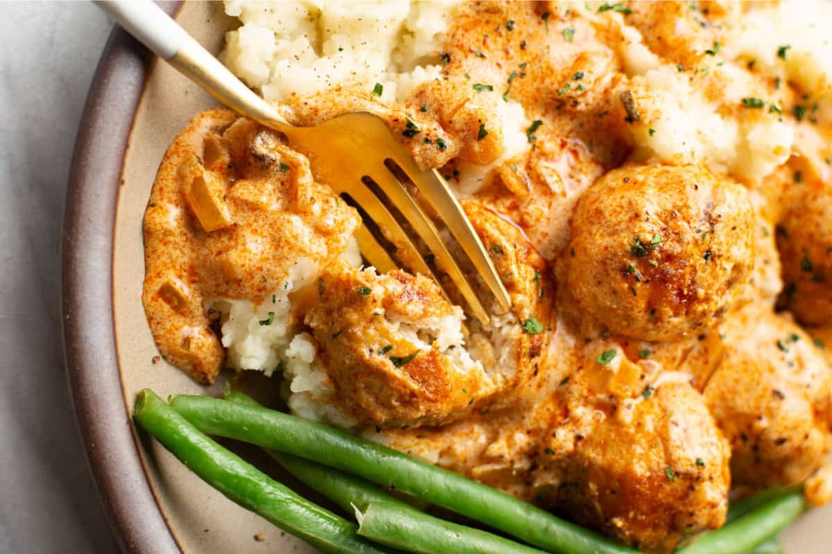 A dish of Paprika Chicken Meatballs.