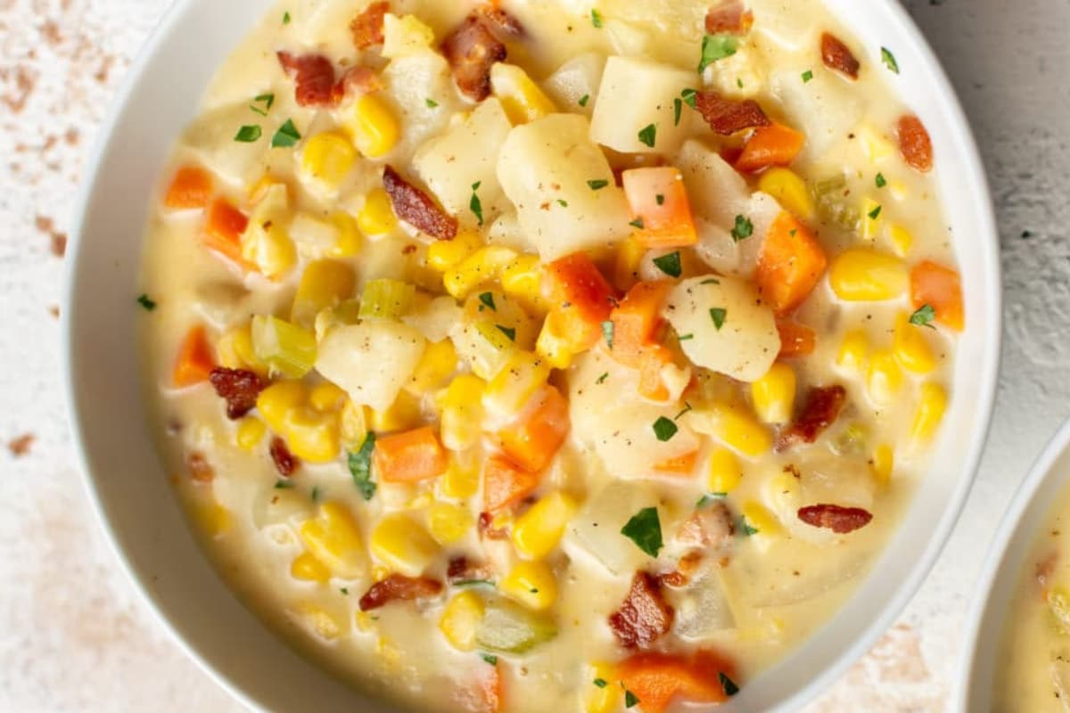 A bowl of Creamy Corn Chowder.