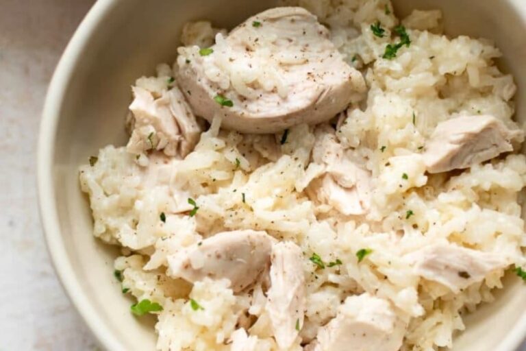 A bowl of Ranch Chicken and Rice Casserole.