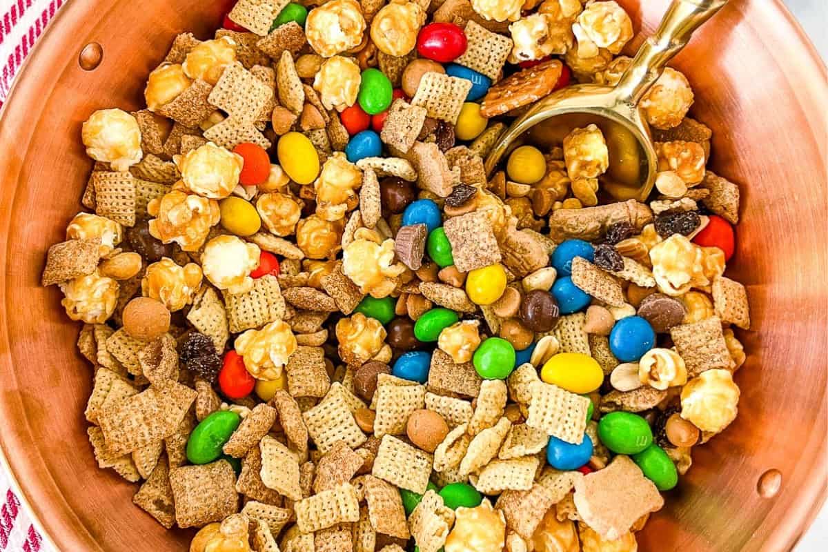 A bowl of chex mex party mix.