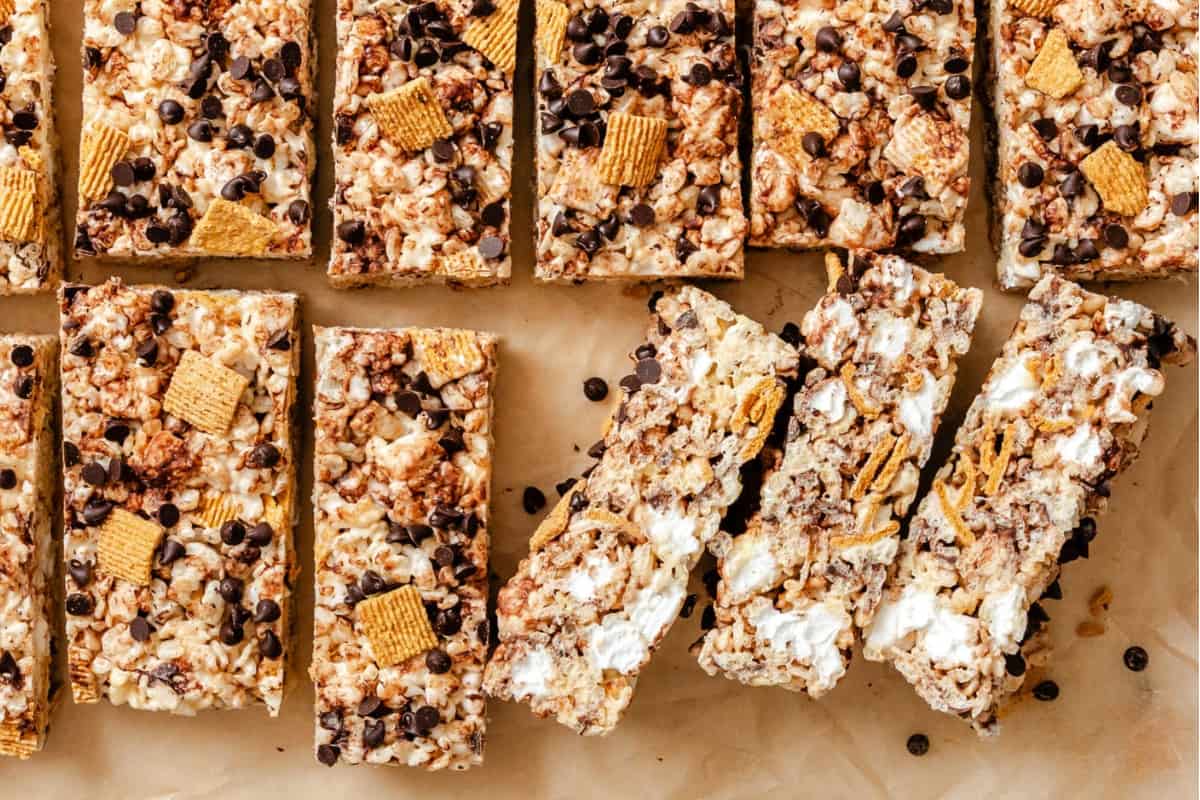 A plate of S’mores Rice Krispies Treats.