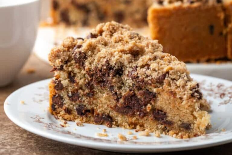 A plate of Chocolate Chip Coffee Cake.