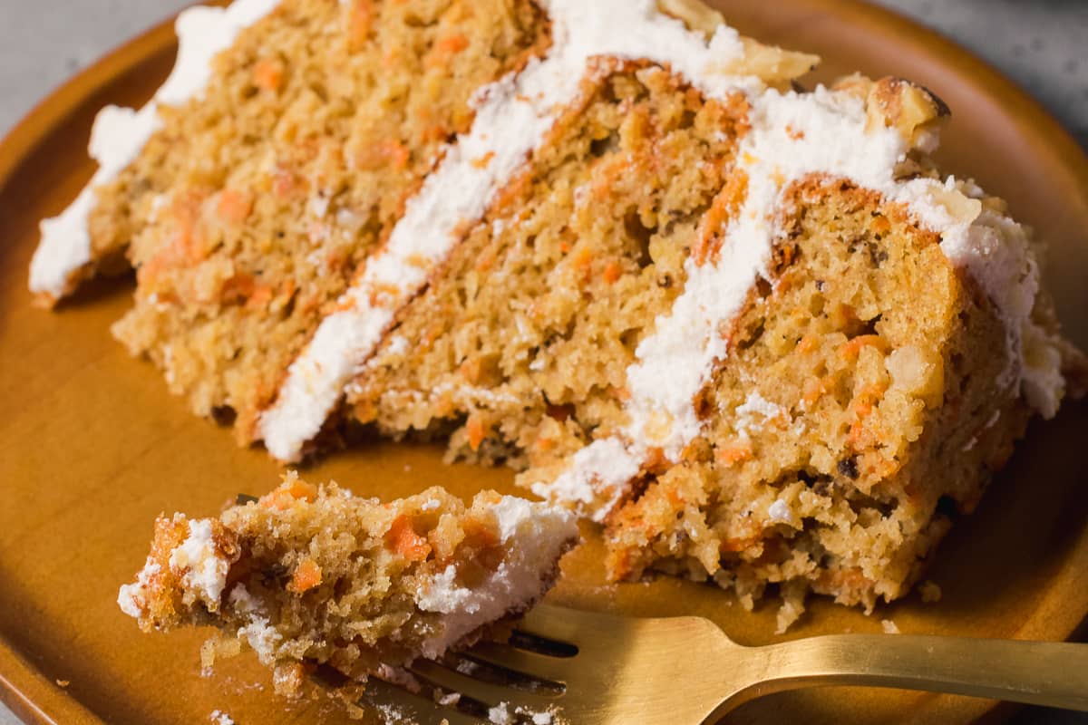 A plate of Gluten Free Dairy Free Carrot Cake.