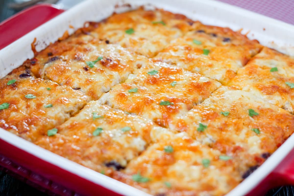 A dish of rice and bean bake.