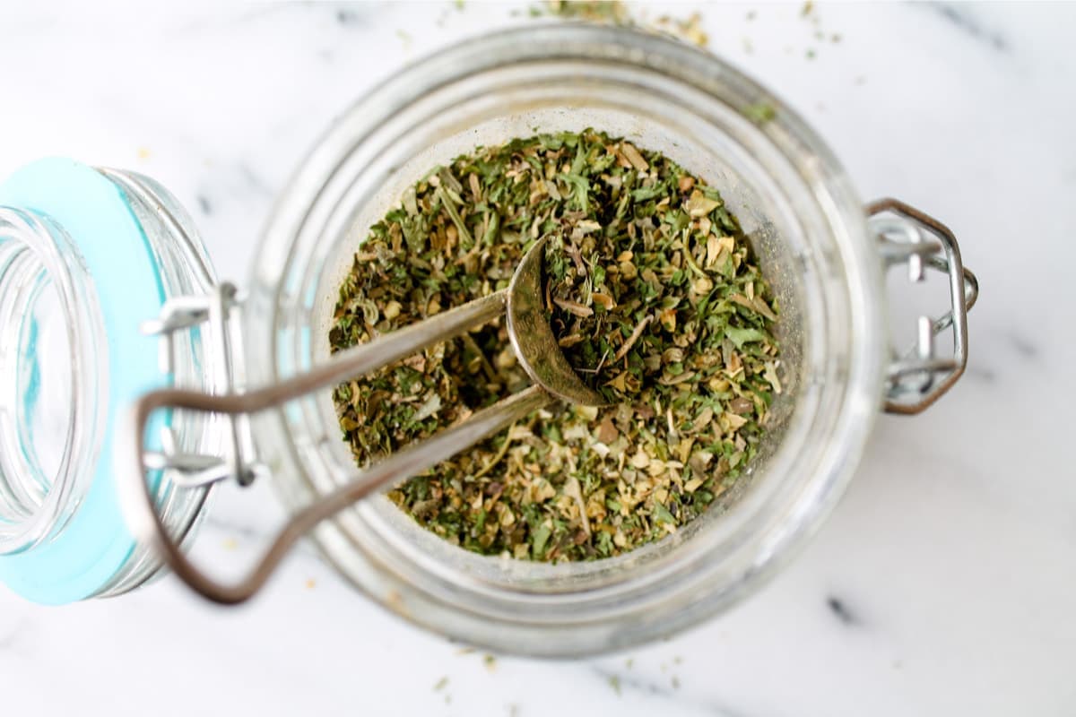 A jar of Homemade Italian Seasoning Blend.