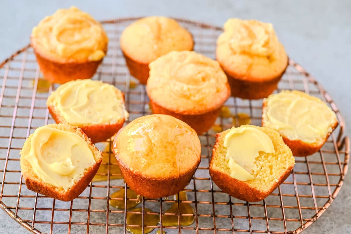 A rack of Honey Cornbread Muffins.