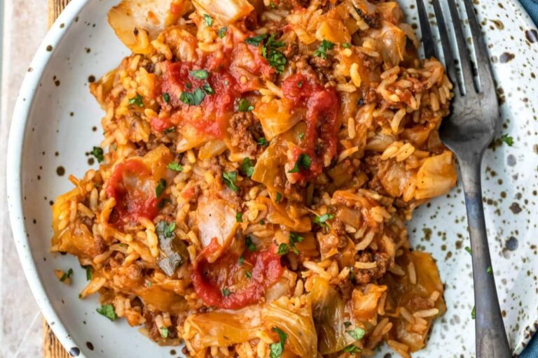 A plate of Instant Pot Cabbage Roll Bowls.