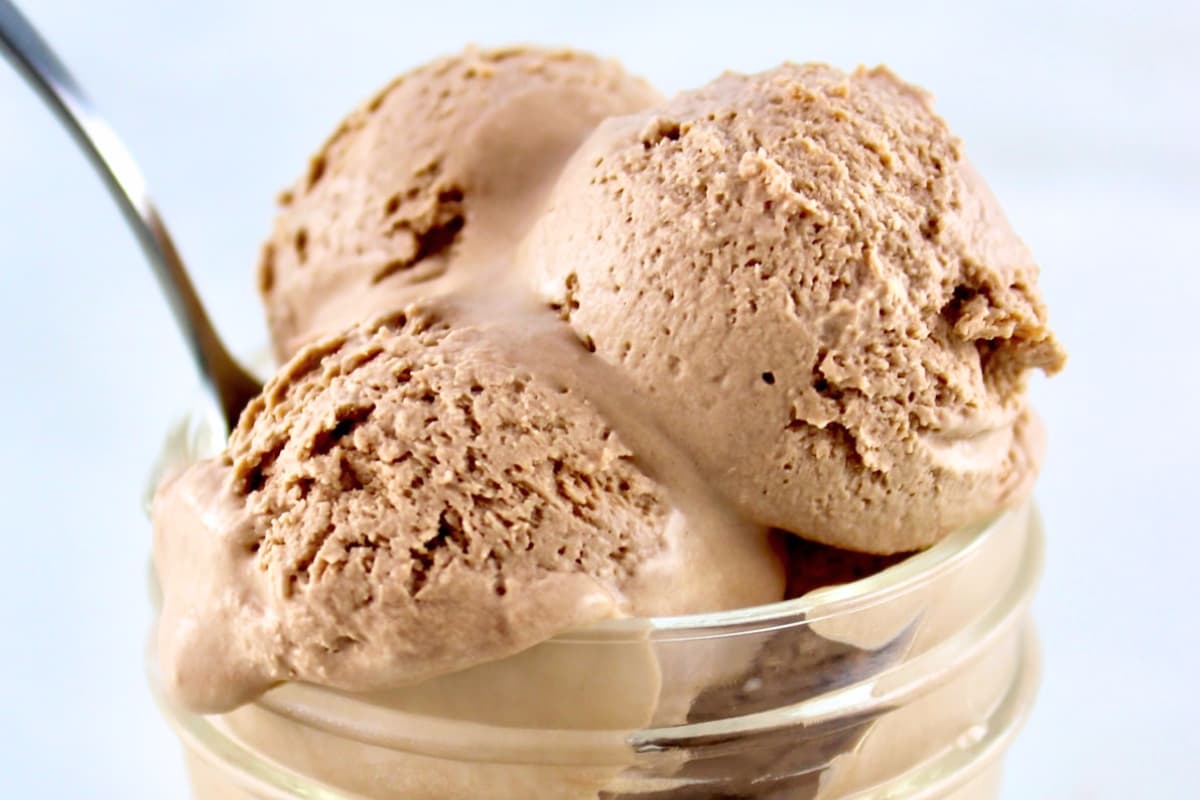 A dish of Mason Jar Chocolate Ice Cream.