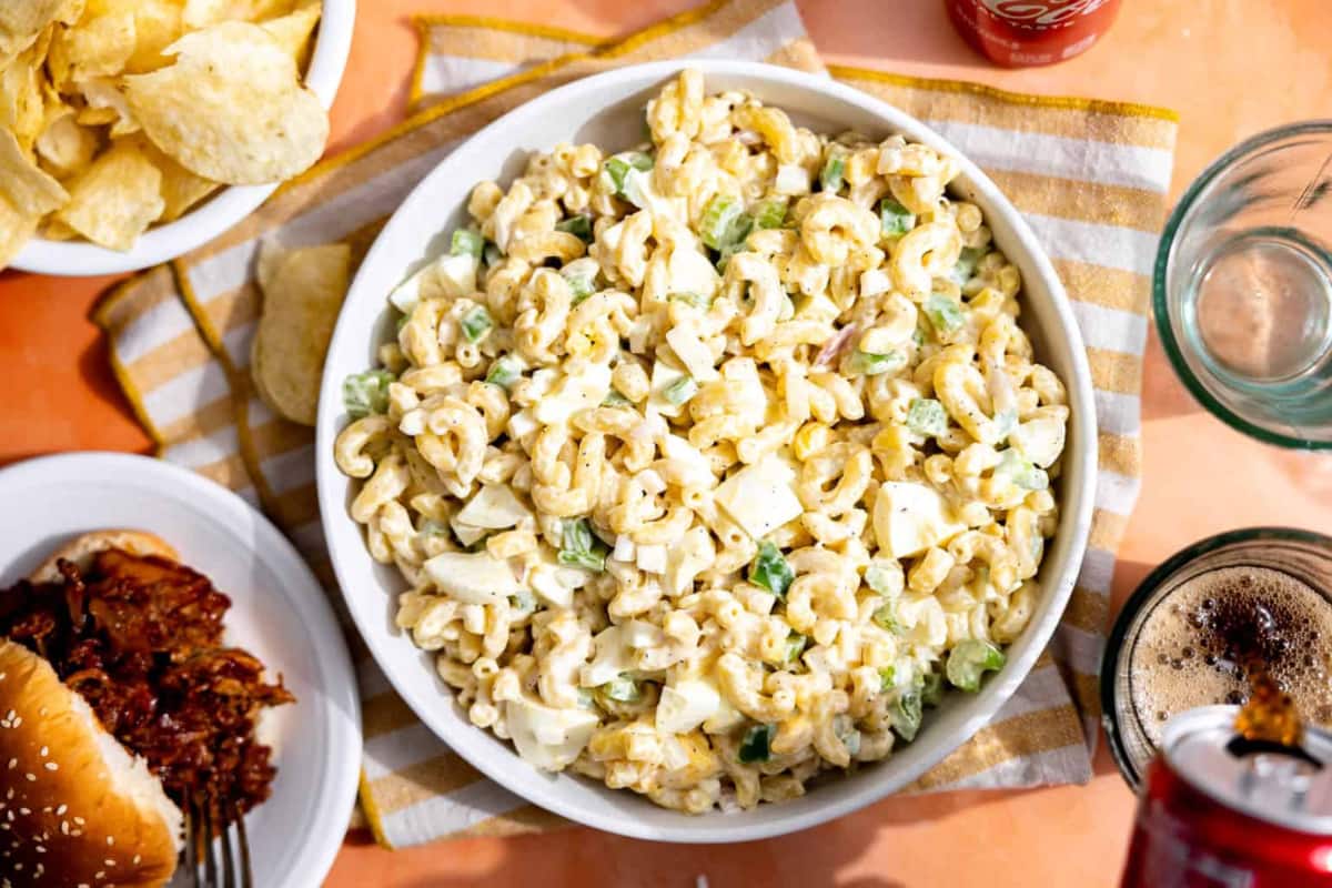 A bowl of Classic Macaroni Salad.