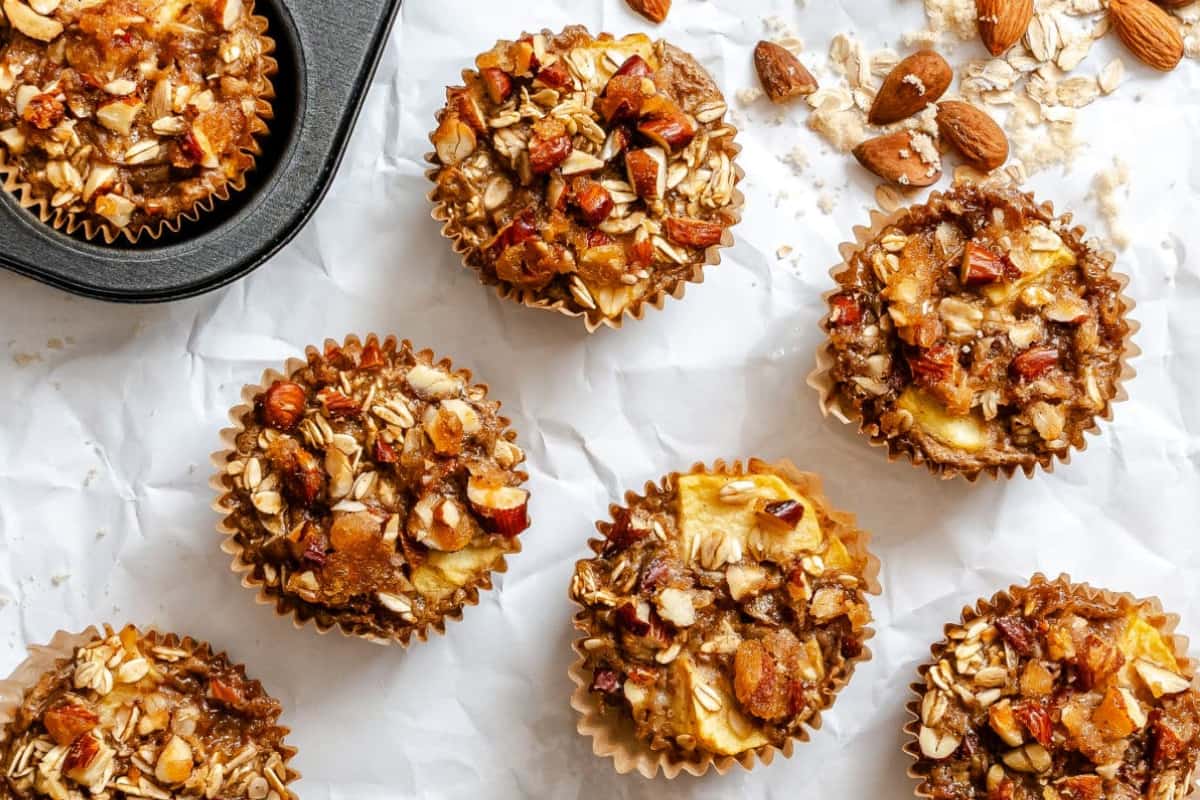 A plate of Apple Crisp Oatmeal Muffins.