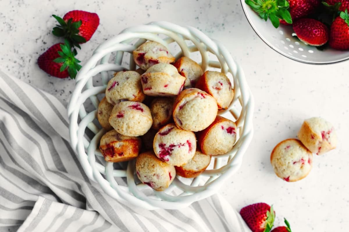 A bowl of Strawberry Mini Muffins.
