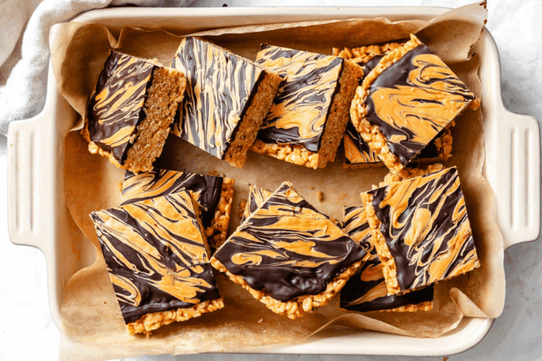 A dish of butterscotch crispy bars.