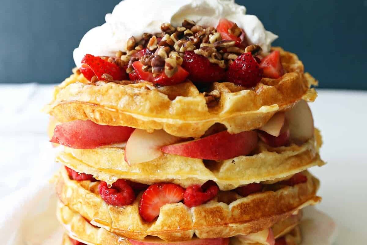 A plate of Easy One Bowl Waffles.