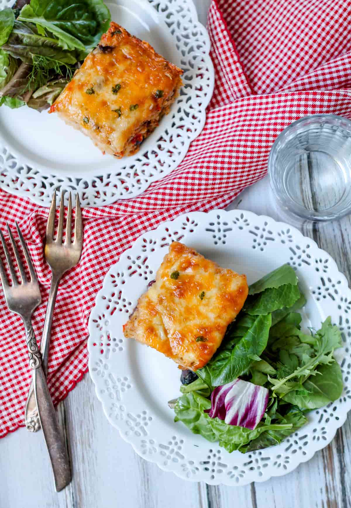 Plates of rice and bean casserole.