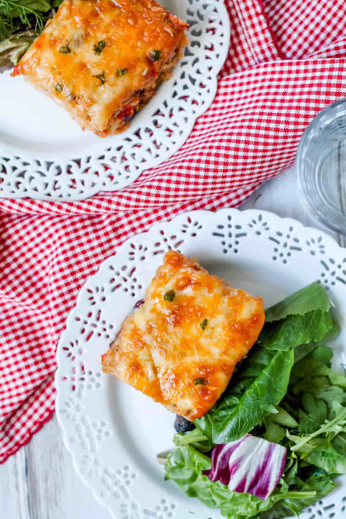 Plates of rice and bean casserole.
