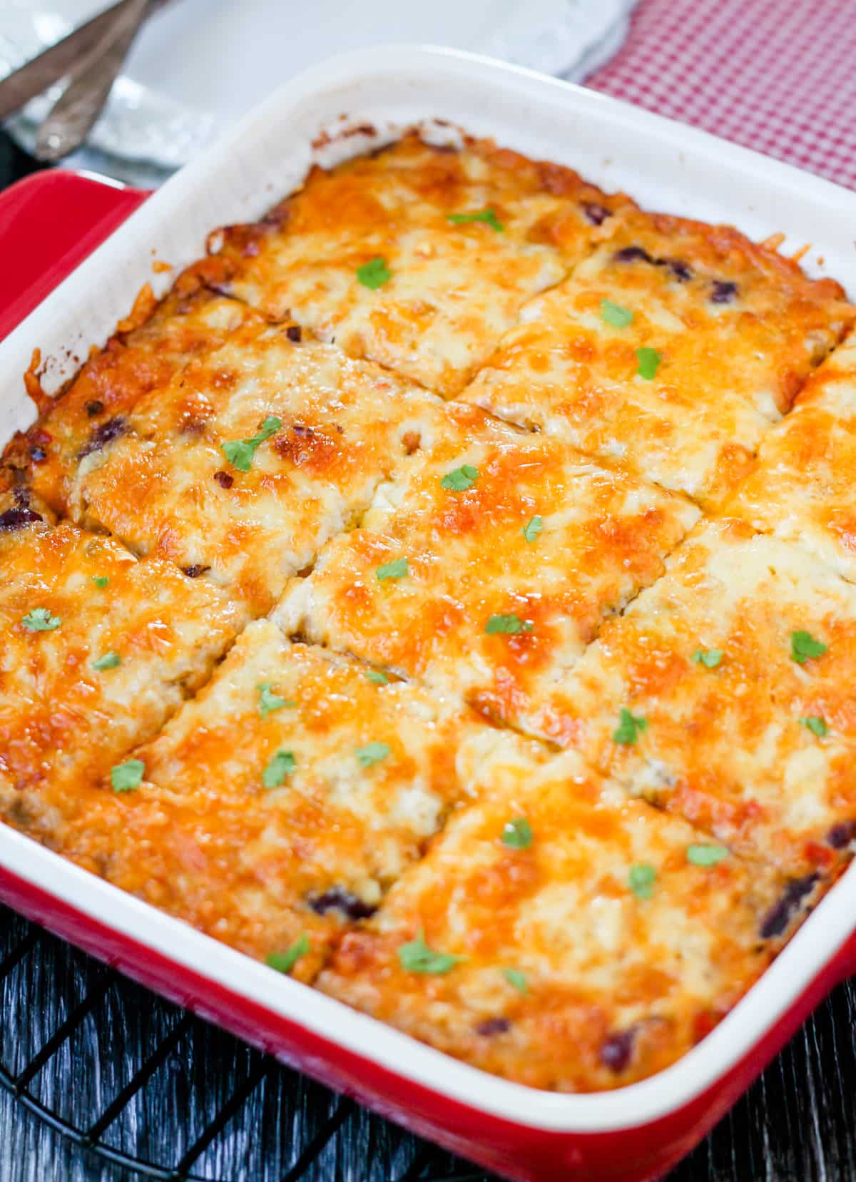 A dish of rice and bean casserole.