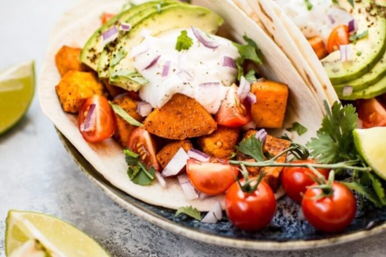 A plate of Roasted Sweet Potato Tacos.