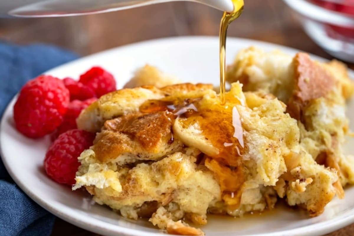 A plate of Crock Pot French Toast Casserole.