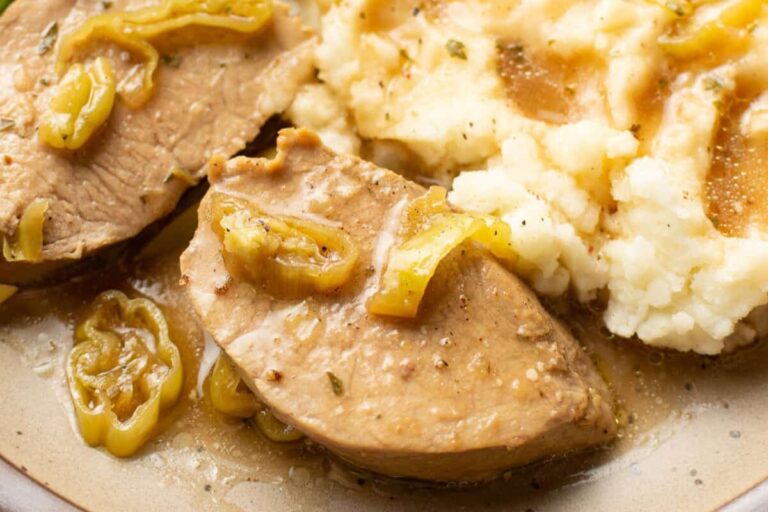 A plate of Mississippi Slow Cooker Pork Tenderloin.