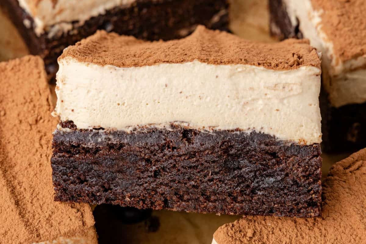 A close up of Tiramisu Brownies.