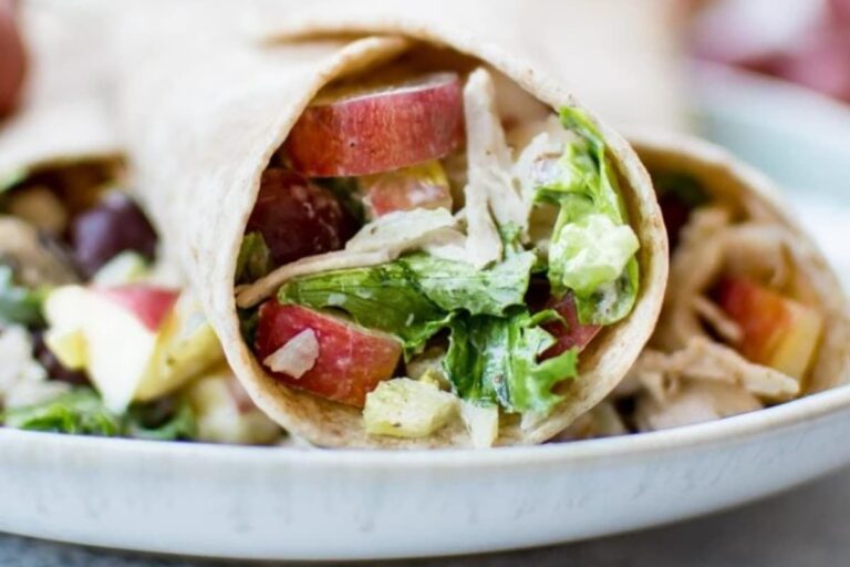 A plate of Waldorf Chicken Salad Wraps.