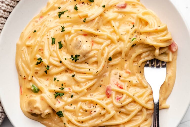A plate of Instant Pot Chicken Spaghetti.